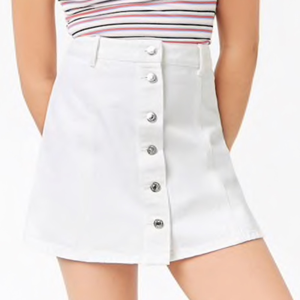 White button down denim skirt